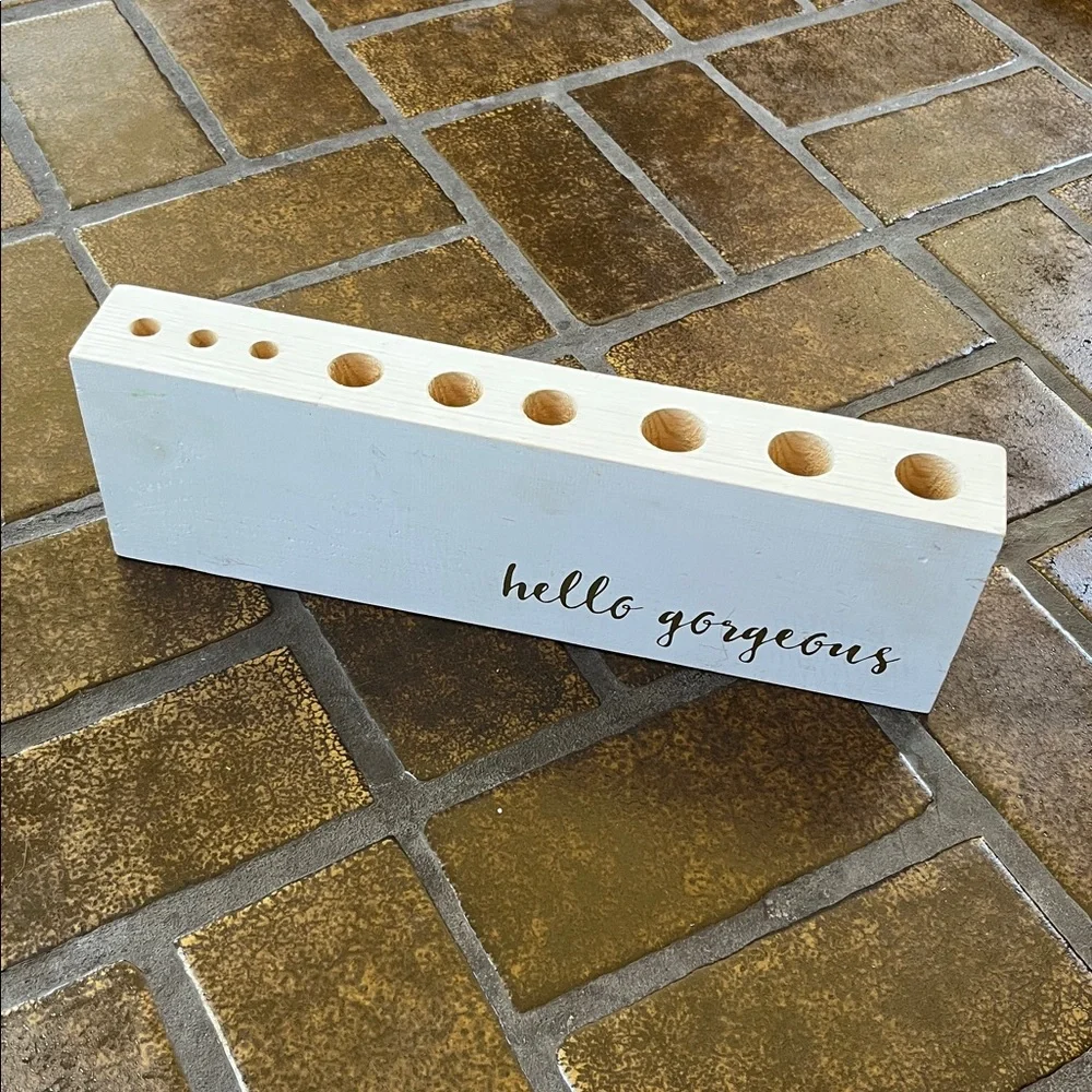 Mercantile Design Hello Gorgeous White & Gold Farmhouse Makeup Brush Holder